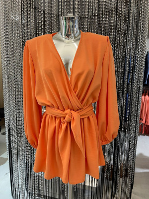 Nohavicový overal FLOWER oranž-neón