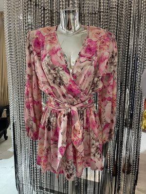 Nohavicový overal FLOWER ružový kvet