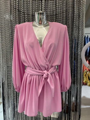 Nohavicový overal FLOWER baby-ružové