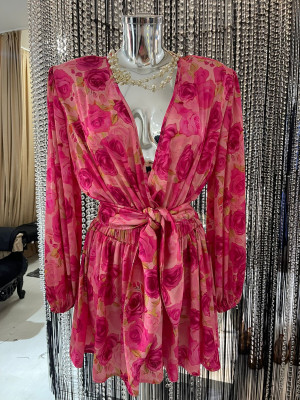 Nohavicový overal FLOWER pink