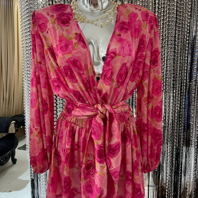 Nohavicový overal FLOWER pink