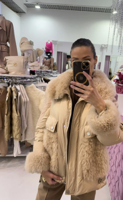 Kožušinová luxusná bunda béžová