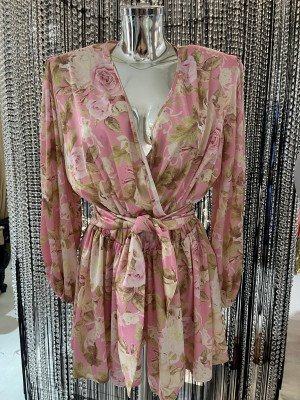 Nohavicový overal FLOWER baby ružový kvet