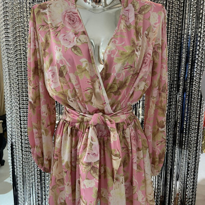 Nohavicový overal FLOWER baby ružový kvet