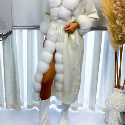 Sveter s pravou kožušinou FOXY biely