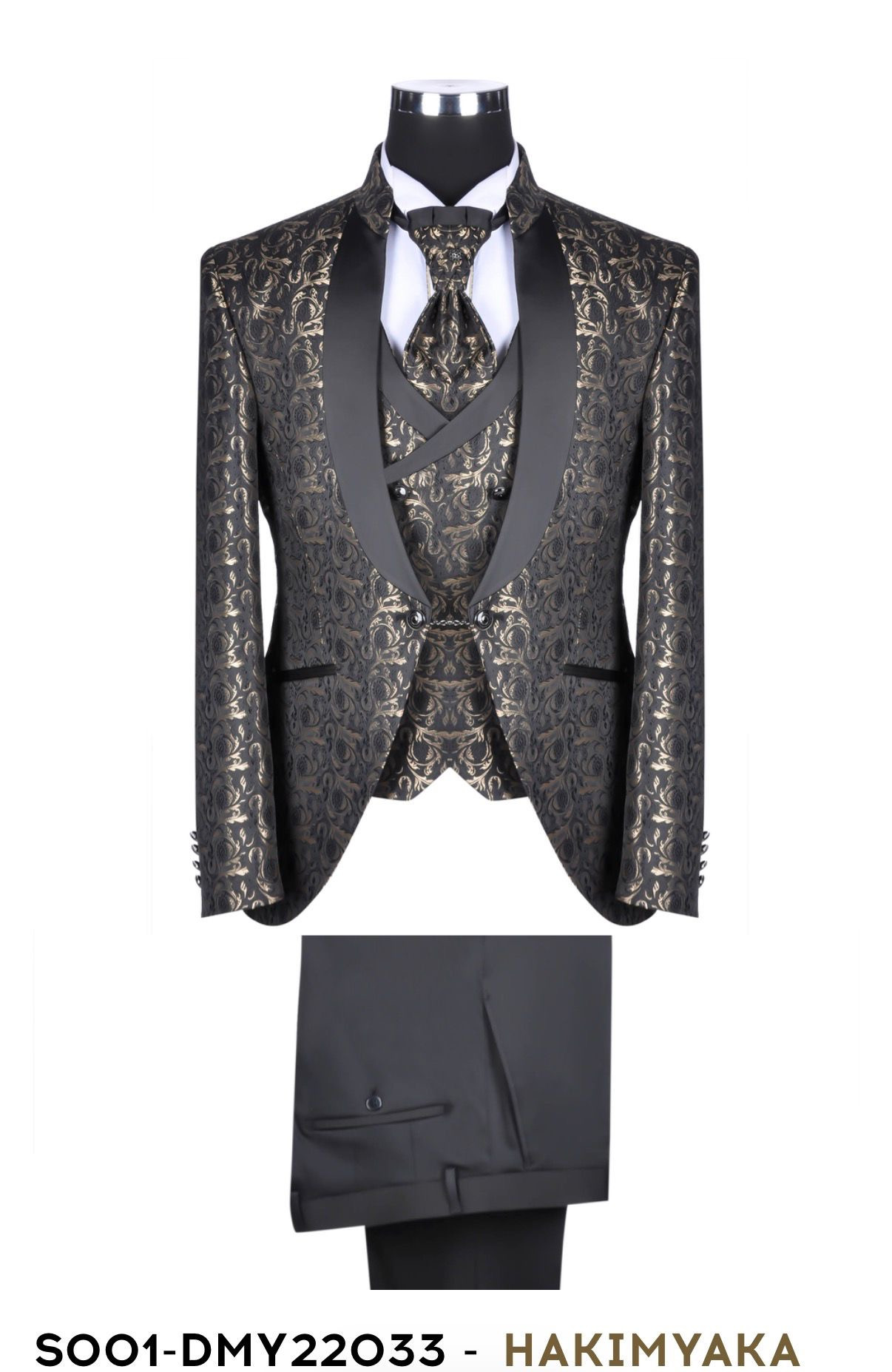 Slávnostný oblek S001-DMY 22033 čierno-zlatý