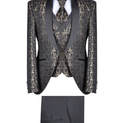 Slávnostný oblek S001-DMY 22033 čierno-zlatý